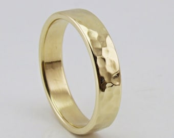 4mm*1.3mm  Solid 14K Yellow Gold Hammered Wedding Band, Genuine Gold  Hammered Wedding Ring,4mm Solid Yellow Gold Hammered Band