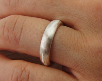 Handmade Rustic 960K Silver Wedding Band: Thick Half Rounded Ring