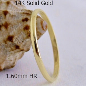 1.6mm Half Rounded Solid Yeloow Gold Band, Real Gold Yellow Wedding Band