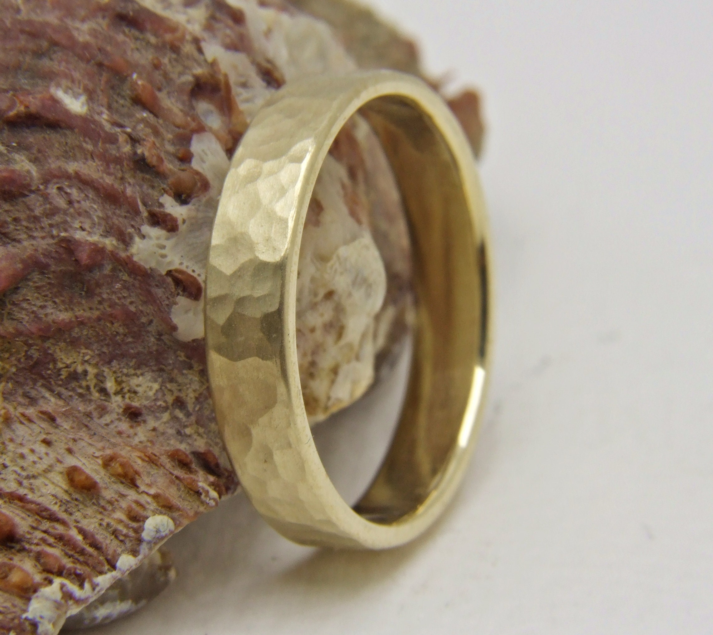 4mm*1.3mm  Solid 14K Yellow Gold Hammered Wedding Band, Genuine Gold  Hammered Wedding Ring,4mm Solid Yellow Gold Hammered Band