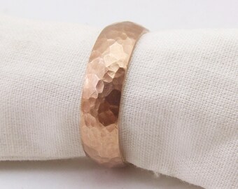 Handmade 10K Rose Gold Hammered Wedding Band - Matte Brushed Finish