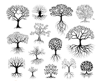 Raíces SVG, imágenes prediseñadas de raíces de árboles, silueta de árbol, árbol de la vida SVG, árbol genealógico SVG, paquete de árboles SVG, archivo de corte para Cricut