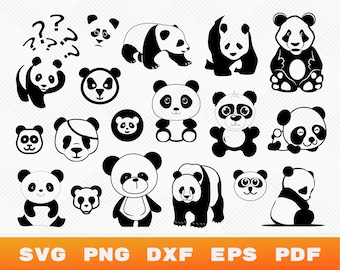 Cute Panda SVG Bundle Cartoon Panda Face Clipart Silhouette Panda Bear SVG Cricut Cut Files Instant Download