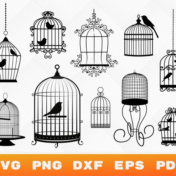 Elegant Bird Cage SVG, Vintage Canary Silhouette, Bird Inside Cage Clipart, DIY Home Decor Cut Files