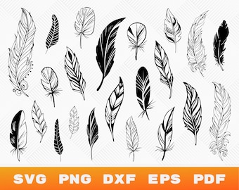 Feathers SVG, Boho SVG, Feather Clipart, Feather Silhouette, Feather Cut File, Feather Vector, Peacock Feather SVG, Boho Feathers