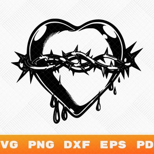 Coração pingando SVG, Coração com espinhos Svg, Coração sangrando Png, Coração sagrado SVG, Clipart de coração, Coração com arame farpado Vector