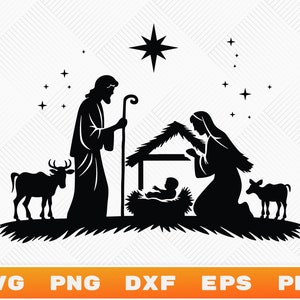 Natività Silhouette Svg, Png, Eps, Dxf, Pdf, Presepe Svg, Storia di Natale SVG, Nascita di Cristo SVG, Oh Santa Notte SVG, Natale Svg