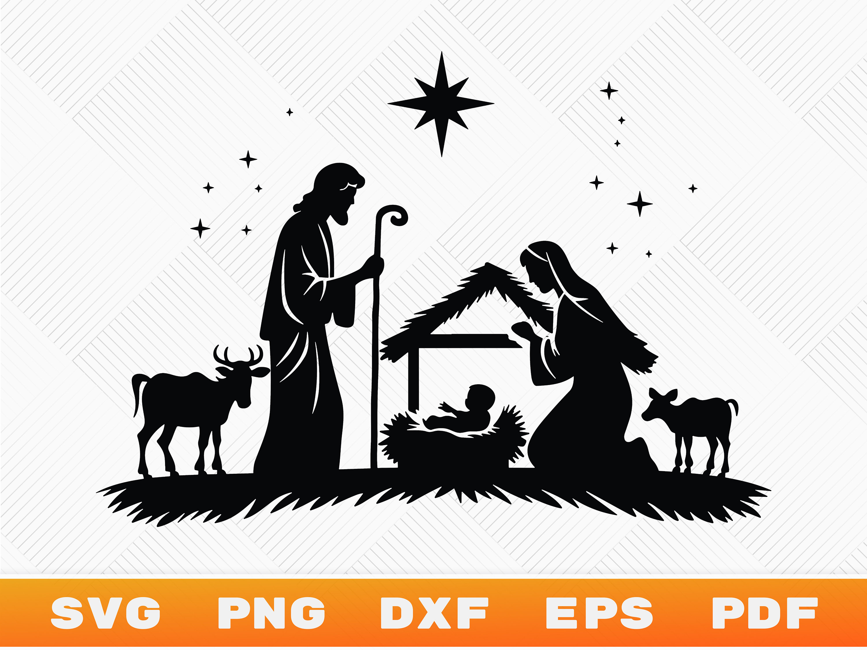 Nativity Silhouette Svg, Png, Eps, Dxf, Pdf, Nativity Scene Svg ...