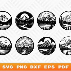 Berg Szene svg, Landschaftsschnitt-Datei, Bergsilhouette svg, Waldlandschaft svg, Natur inspiriert, digitaler Download