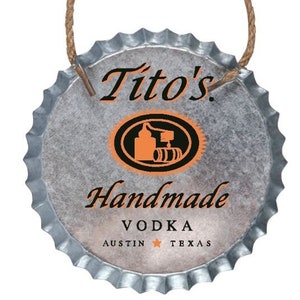 TITOS/ Vodka/ Alcohol/ Galvanized Metal Bottle Cap Wall Decor