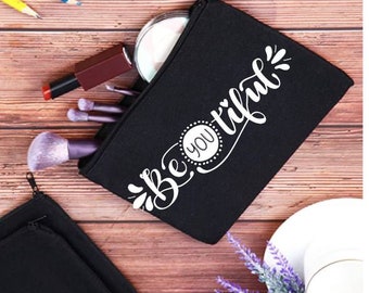 Beyoutiful (circle)--Personalized Makeup Bag, Bridesmaid Gift, Might Be Makeup, Cosmetic Bag, Bachelorette Party Gift, Wedding Party Gift