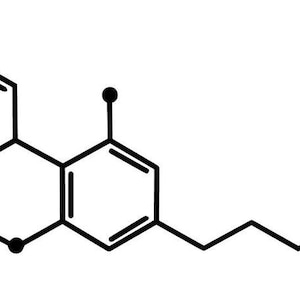 May include: A black and white line drawing of a chemical compound with a six-sided ring structure and a long chain of carbon atoms.
