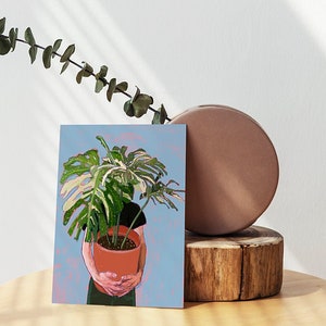 Cartão de felicitações - cartão de felicitações artístico, cartão de felicitações exclusivo, ilustração de plantas, arte botânica, presente para amantes da natureza, arte monstera, presente para mãe de plantas