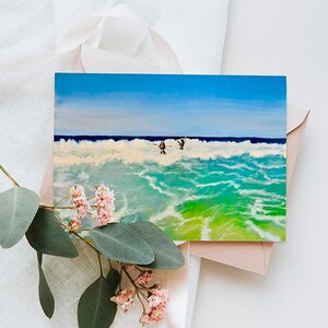 Grußkarte - Ozean Landschaft Kunstkarte, Bunte Malerei, Küstenkunst, Wellen Malerei, Naturliebhaber Geschenk, Tropische Ozean Karte, Kunstkarte