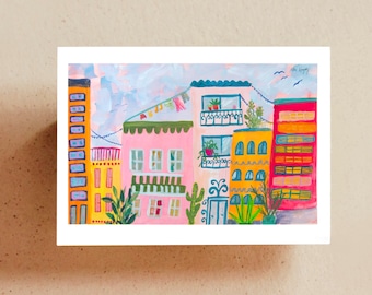 Colorful City Art Download - Digital Print, Summer Outdoors, Teen Girl Room Decor, Still Life Prints, Color Street, Gouache Painting