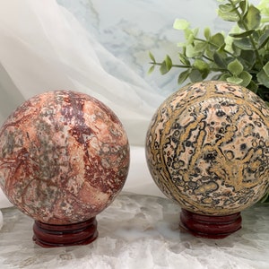 Large Leopard Skin Jasper • Leopard Skin Jasper Spheres • Yellow Leopard Skin Jasper • Red Leopard Skin Jasper • Crystal Ball • FREE stand!!