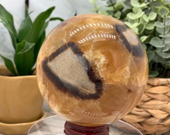 Septarian • Large, Druzy Septarian Sphere • Golden Septarian • Crystal Ball • Crystal Sphere • 780grams and comes with a FREE Sphere Holder!