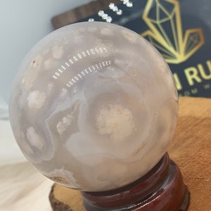 Flower Agate • Cream Colored Flower Agate Sphere • Flower Agate Ball • White Flower Agate • Crystal • FREE Wooden Sphere Stand Included