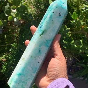 Large Chrysocolla in Quartz Tower • Phoenix Stone Tower • Chrysocolla Point • Large Crystals • Chrysocolla Point • Chrysocolla Tower •