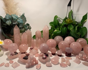 Rose Quartz • Rose Quartz Tower • Rose Quartz Sphere • Rose Quartz Points • Large Crystals • Pink Crystal Collection