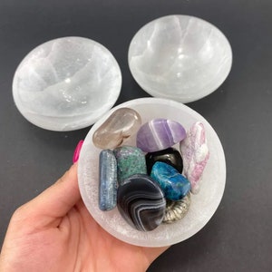 Selenite Bowls • Polished White Selenite Bowl to Charge Your Crystal • Polished Selenite • Crystal Selenite Bowl •