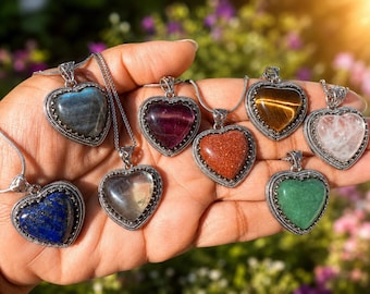 Vintage Sterling Silver and Heart Shaped Genuine Crystal Pendants with Chain Included!