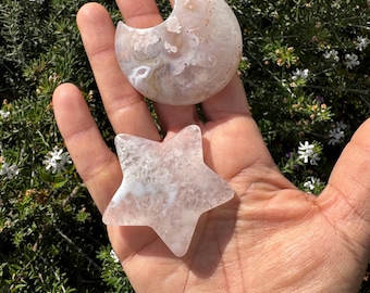 Celestial Agate Set • Flower Moon, Star Carvings