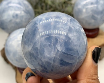 BLUE CALCITE  • Polished Blue Calcite Spheres • Celestite • Celestine • Real Crystals • Large Crystals • Large Blue Calcite Crystal Ball •