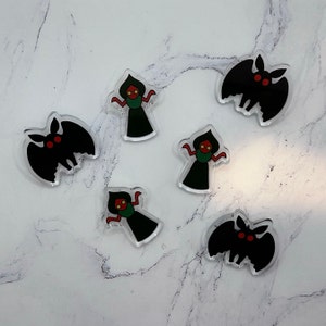 Cryptids Acrylic Pins | West Virginia Cryptids Mothman and Flatwoods Monster