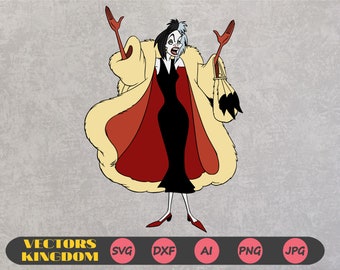 Cruella svg, Cruella De Vil svg, 101 Dalmatiërs svg, Evil Queen svg, Villain svg, Cruella Silhouette, svg bestand voor cricut, Cricut svg