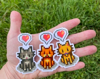 Cat with Heart Emote Stickers, Stardew Valley, Gamer, Cute Game Stickers, Vinyl