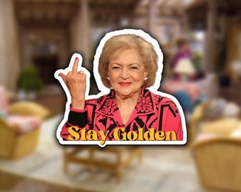 Betty White Sticker, Golden Girls, Middle Finger, Vinyl Water Resistant