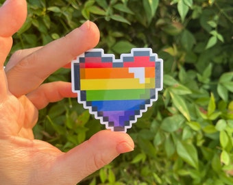 Pixelated Heart Pride Sticker, LGBTQ+, Gamer Pride Sticker, Vinyl Sticker, Water Resistant
