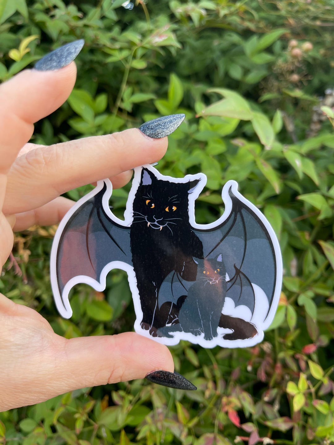 Black Cat Bat Sticker, Cat With Wings, Vampire Cat, Spooky Sticker ...