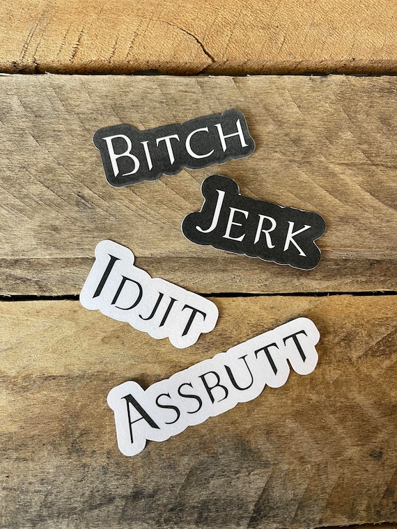 Supernatural Stickers, 4 pk, Idjit, Assbutt, Jerk, Bitch, Vinyl Stickers, Water Resistant