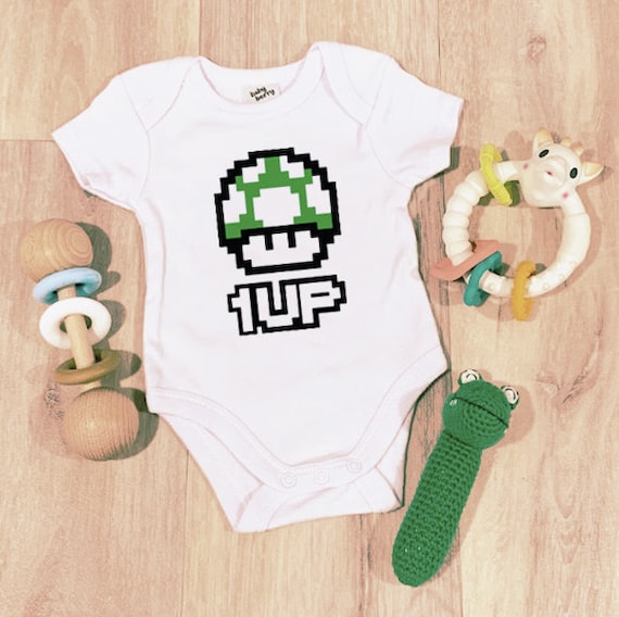 SUPER MARIO One up Mushroom Printed Baby Onesie Bodysuit