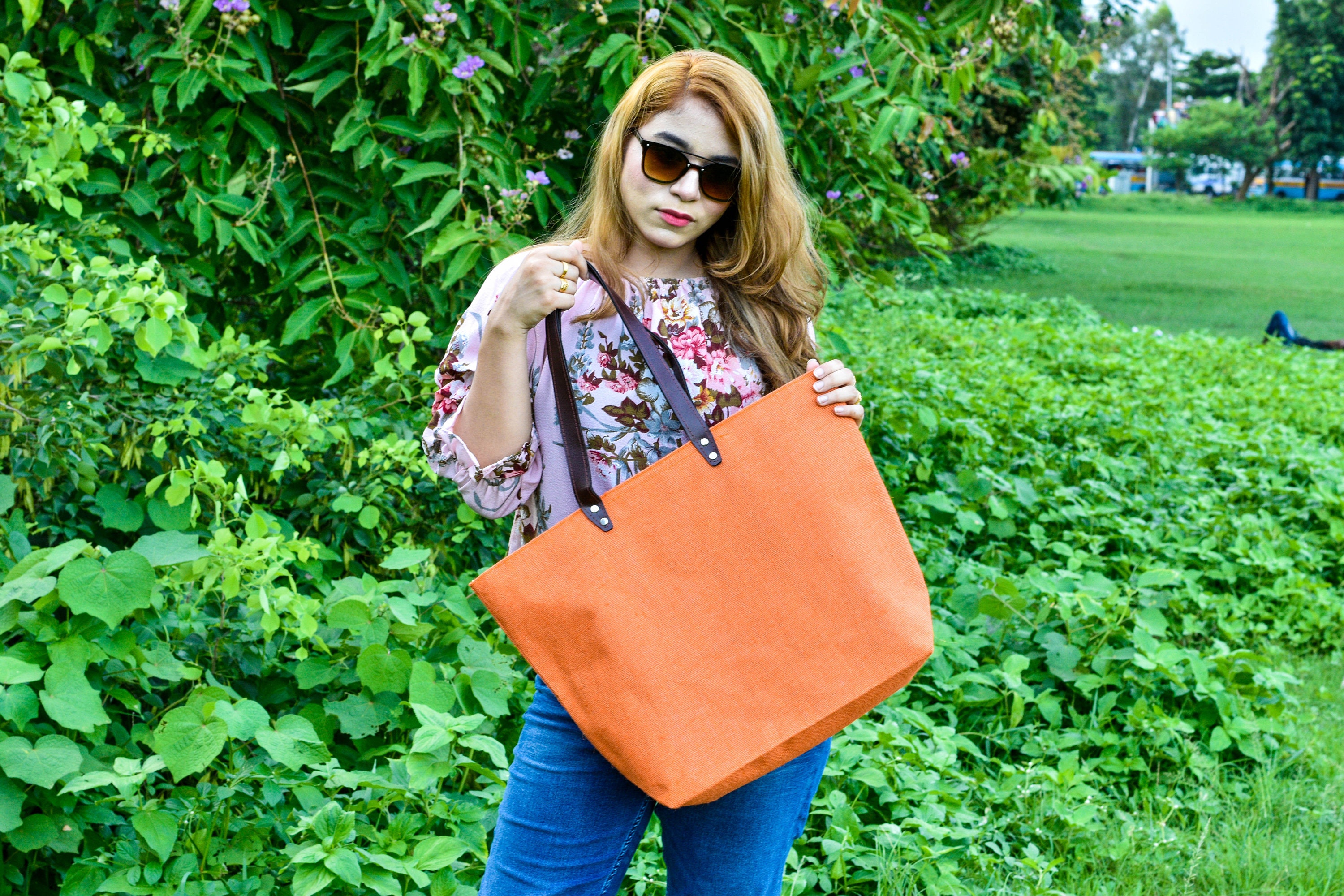 Jute Tote Bag With Leather Handles. Shopping Bag. Casual Etsy