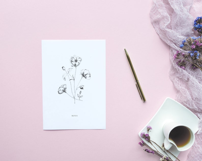 Wild Rose Ink Print, Roses Print Black and White, Wildflowers Wall Art ...