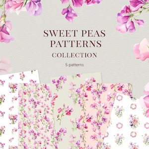 Sweet Peas pattern, Sweet Pea png pattern, Watercolor delicate floral pattern, Floral arrangement sweet peas patterns