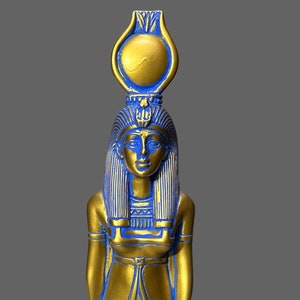 Nice golden statue of the Goddess Hathor Goddess of heaven, love, beauty, happiness and fertility in ancient Egyptian mythology