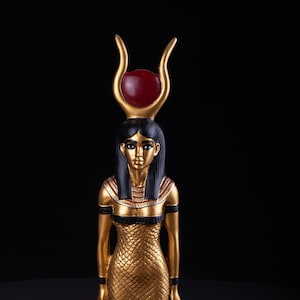 Hathor-vintage golden statue of the Egyptian Goddess Hathor Goddess of heaven,love,beauty,happiness fertility in ancient Egyptian mythology