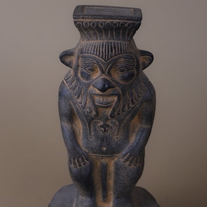 Black statue of god Bes-god fun pleasure-childhood in ancient Egypt-Handcraft-Egyptian antiques-Egyptian mythology-gods-deity-antique arch