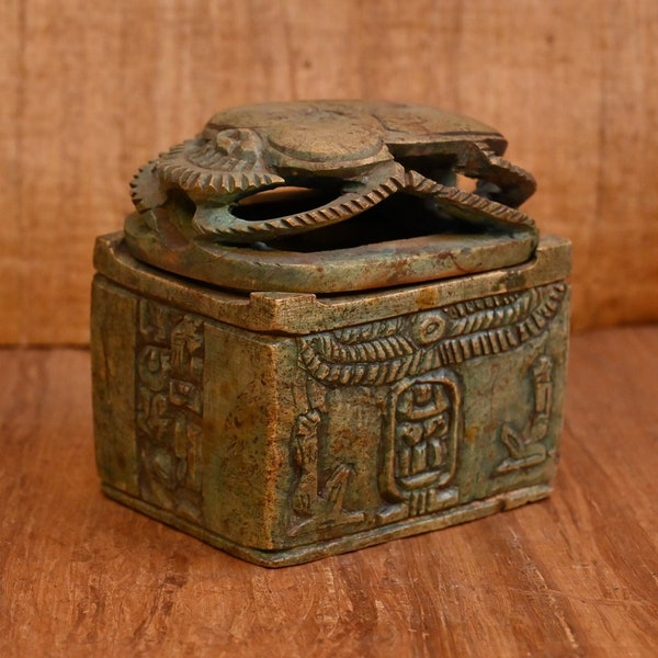 Amazing scarab box symbols of good luck protection stone handcrafted sculpture stuff Egyptian Goddess -antique Raplica-mythology/archaeology