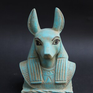 Great head of the god Anubis,colored eyes,god mummification hand-made,Egyptian antiquities,mythology,unique pieces of ancient Egyptian gods