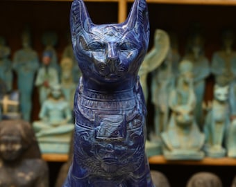lapis lazuli cat-Bastet-godess of tenderness,happines home protection,as wall music.antiques,handicrafts,deities,carvings,mythology