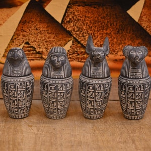 Canopic jars (sons of Horus) jars for mummification Handmade Egyptian antiques Egyptian deities-Egyptian mythology-sculpture gods