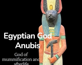 Hand-Painted Anubis Limestone Statue: 40 cm Egyptian Museum Replica