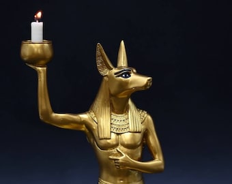 Egyptian Anubis Candle Holder, Ancient God Statue