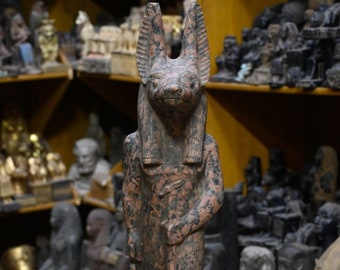 アヌビス像 - 古代エジプトの神アヌビス - ソリッドレッド花崗岩