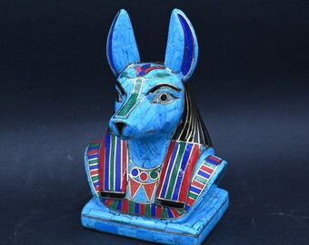 Egyptian Anubis Statue, Gemstone Inlay, Afterlife God Replica